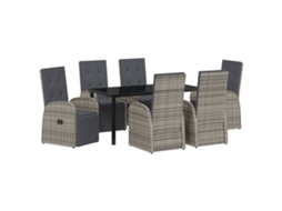 Conjunto 7 De Jantar De Jardim Com Almofadas Vidaxl Cinza Rattan Poliéster