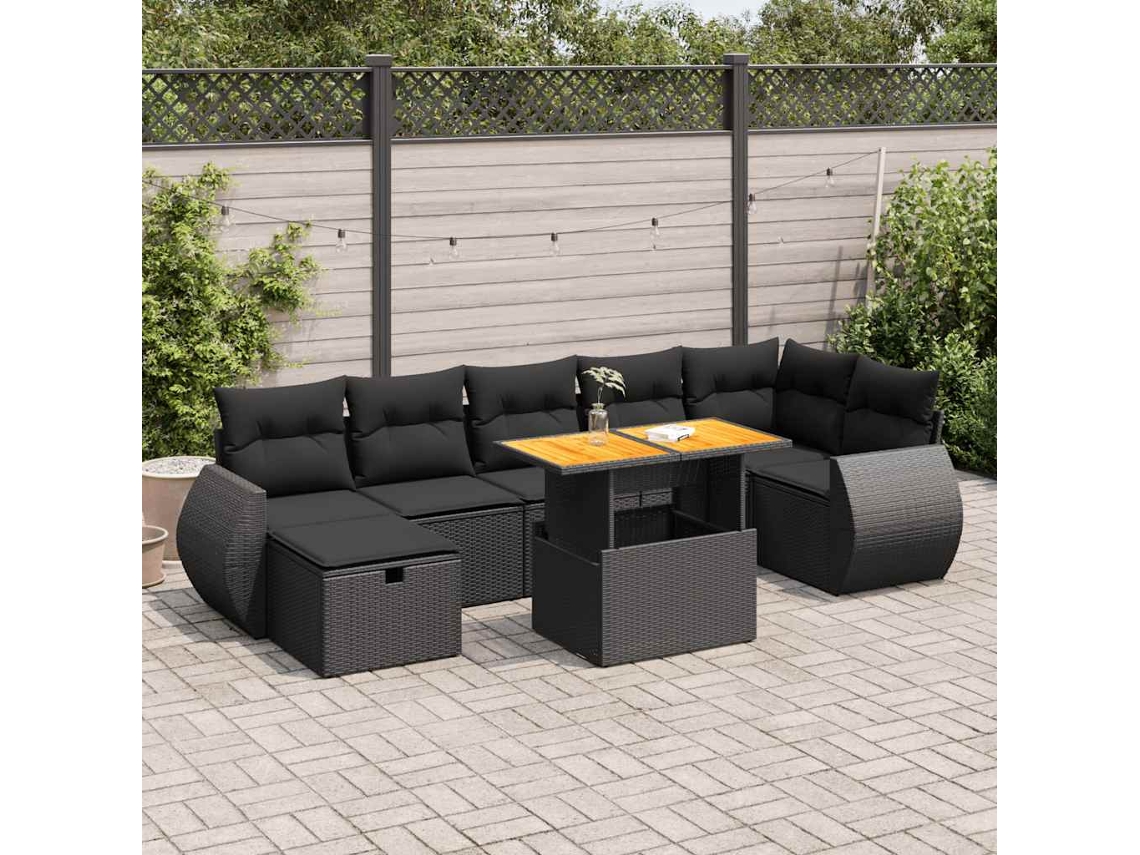 Vidaxl 5 Pcs Conjunto Sofás De Jardim Com Almofadões Acácia E Vime Pe