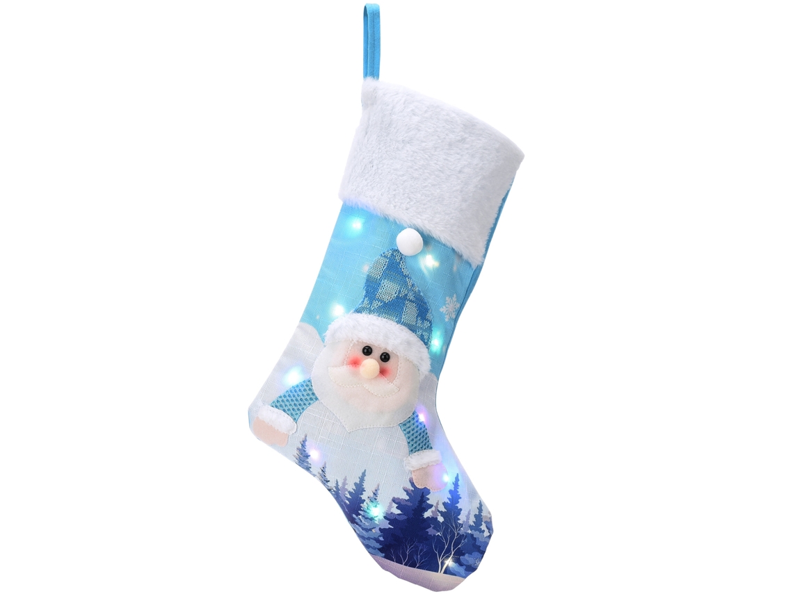 Meias De Natal Com Luzes Bordados Papai Noel E Boneco De Neve
