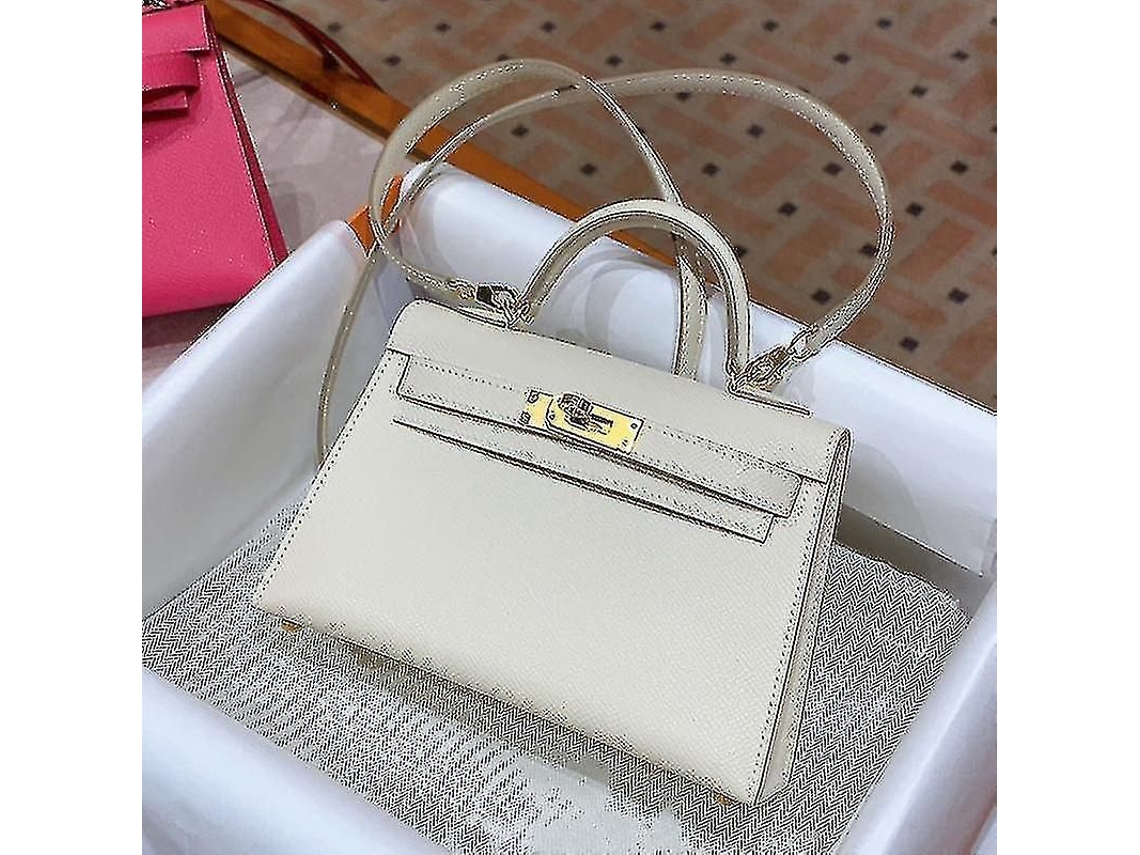Mini bolsa Kelly em couro genuíno tamanho P/MARCA, com data e hora, para uso diário.