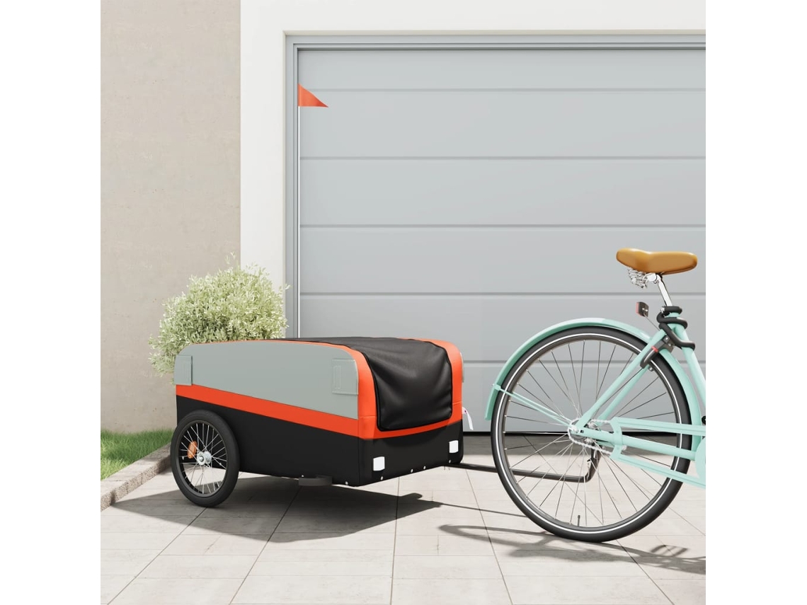 Vidaxl Reboque Para Bicicleta 45 Kg Ferro Preto E Laranja