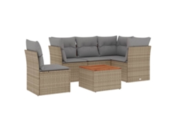Conjunto de 6 Sofás Jardim com Almofadões Vime Pe Bege Misturado MAISON EXCLUSIVE