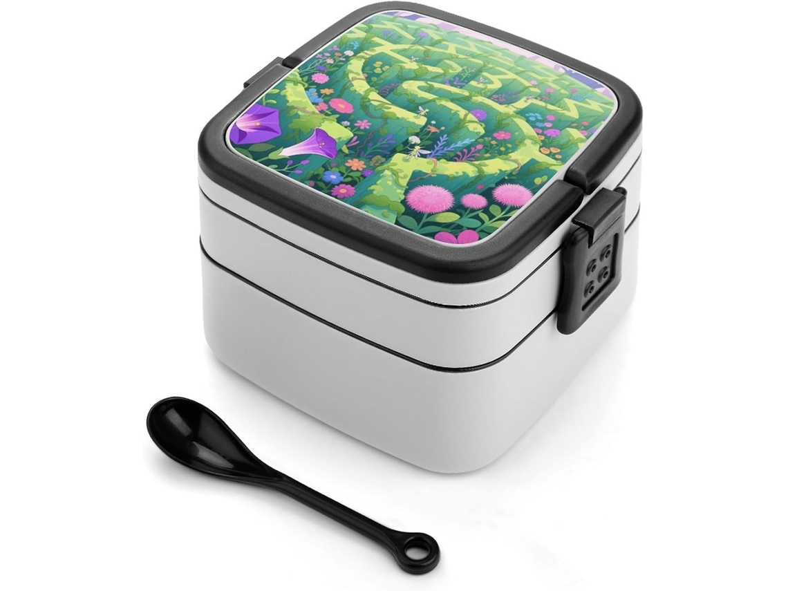 Marmita Bento Magic Garden Maze De Camada Dupla Para Adultos Com Colher E Alça, À Prova De Vazamentos, Marmita