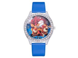 Relógio de quartzo feminino moderno com strass e pulseira de couro PU, azul.