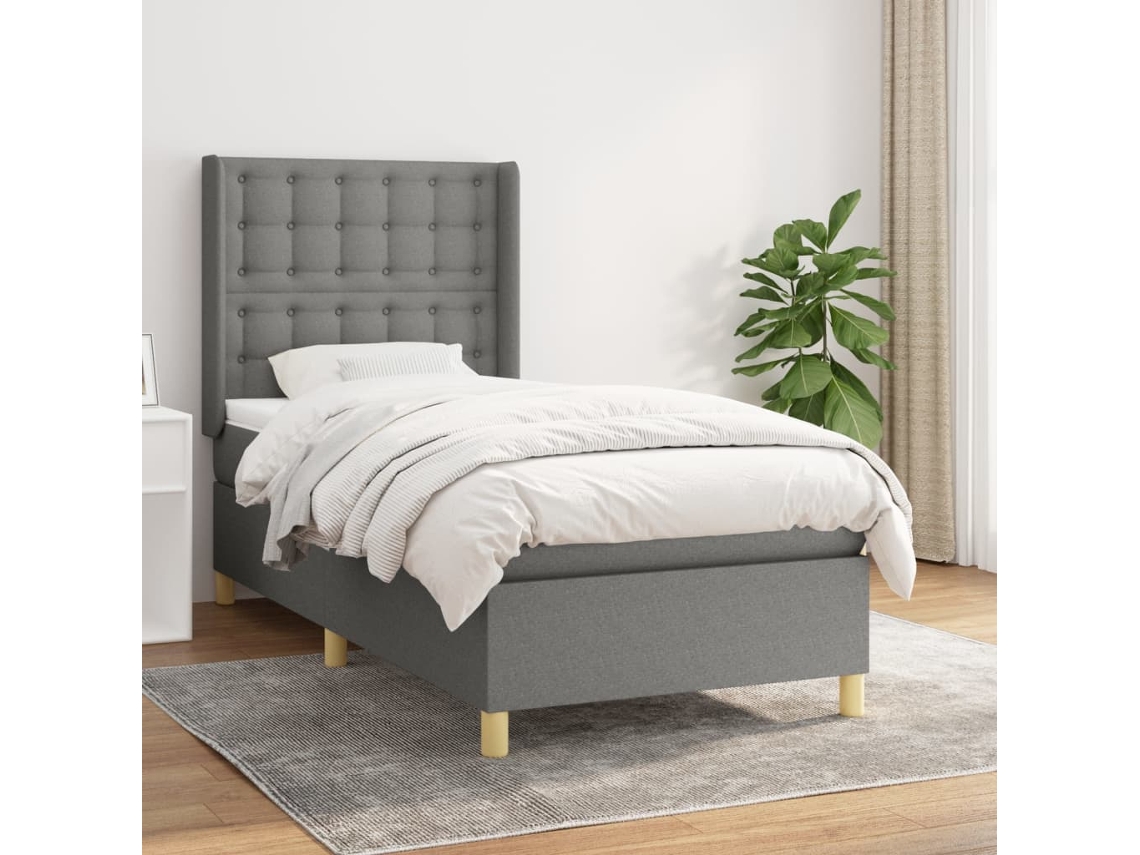 Vidaxl Cama com Molas/colchão 100x200 Cm Tecido Cinza escuro