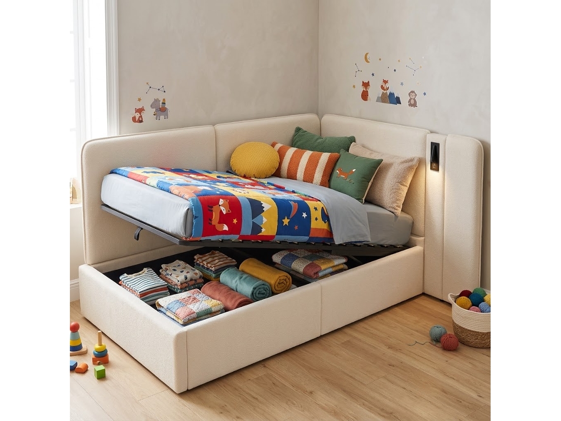 Chaise Longue 90x200 Hidráulico Sofá-cama Usb Leitura Bouclé Bege