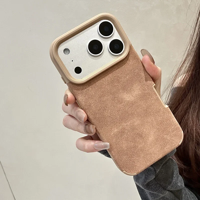 Capa Para Celular Em Tecido De Lã (iphone 15 Plus Cáqui), Material Tpu Macio, Capa Traseira Resistente A Impactos.