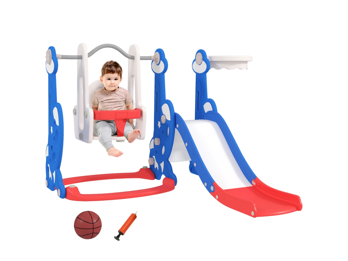 Escorregador 4 Em 1 Para Bebê Com Balanço, Escada E Cesta De Basquete, 18-48 Meses, Azul Escuro