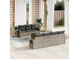 Vidaxl 8 Pcs Conjunto Sofás De Jardim C/ Almofadões Vime Pe Cinzento