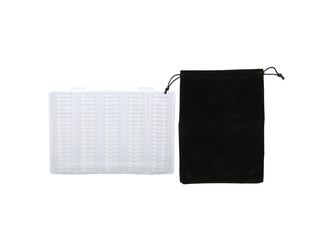 100 Cápsulas para Moedas de 3,5 Cm de Plástico Transparente Resistente À Oxidação com Caixa para Coleção Familiar e Viagens