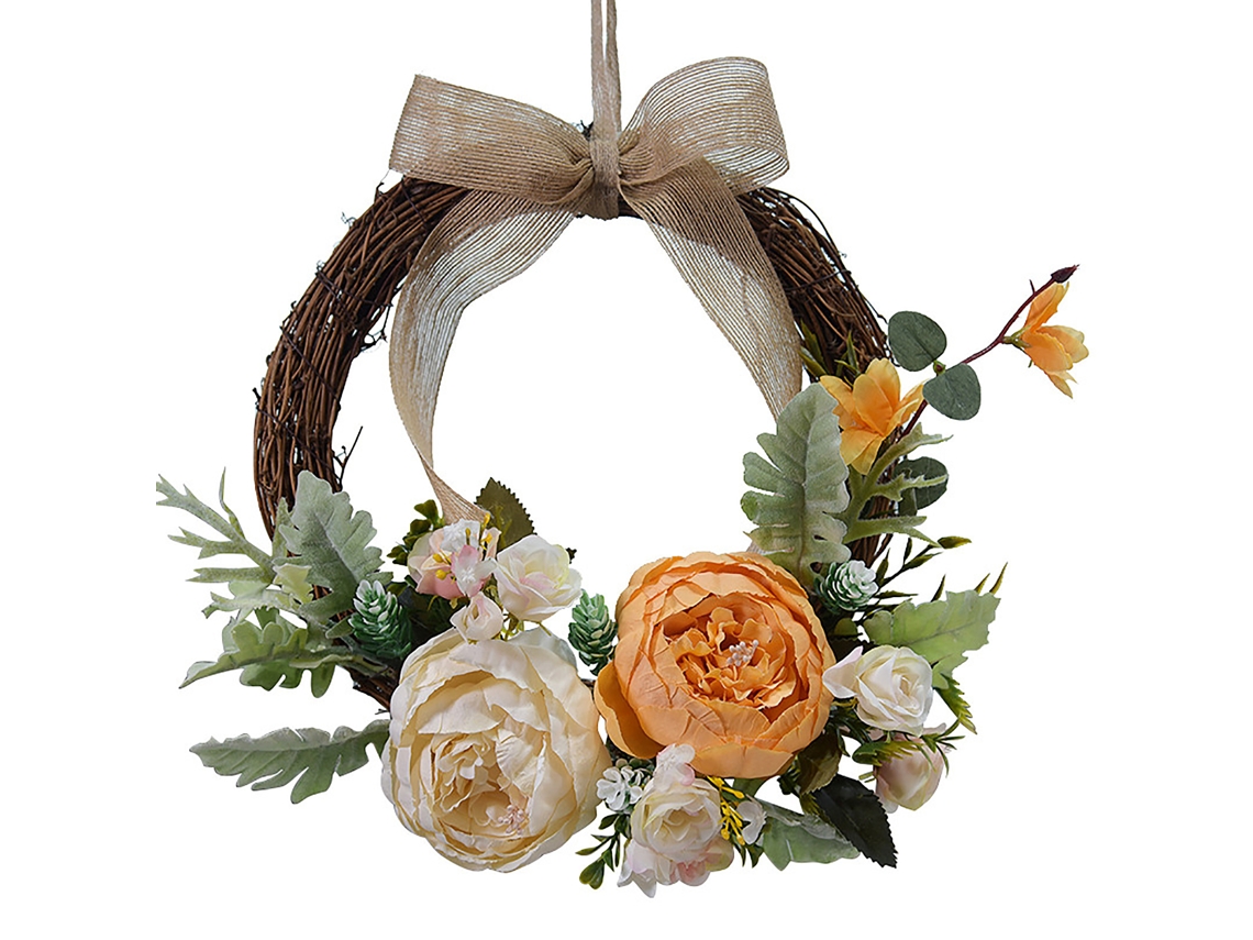 Corona de Peônia Artificial Simulada para Decoração Exterior Casa, Porta, Casamento 26cm