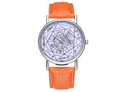Reloj De Pulsera De Cuarzo Para Parejas Con Correa De Cuero Moda Dial Naranja