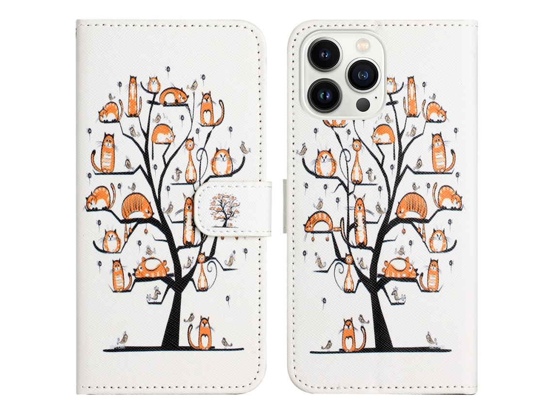Capa Em Couro Pu Para Apple Iphone 16 Pro Max - Gato E Árvore