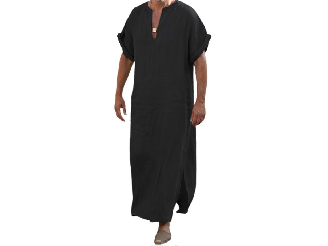 Roupa Tradicional Masculina Robe Curta Folgada Decote V Profundo