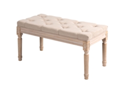 Banco De Cabeceira Vintage Em Aspecto De Linho, Bege 80x40x43cm
