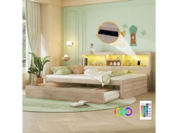 Sofá Cama Daybett 140x200cm Led Gaveta Extensível Usb Natural