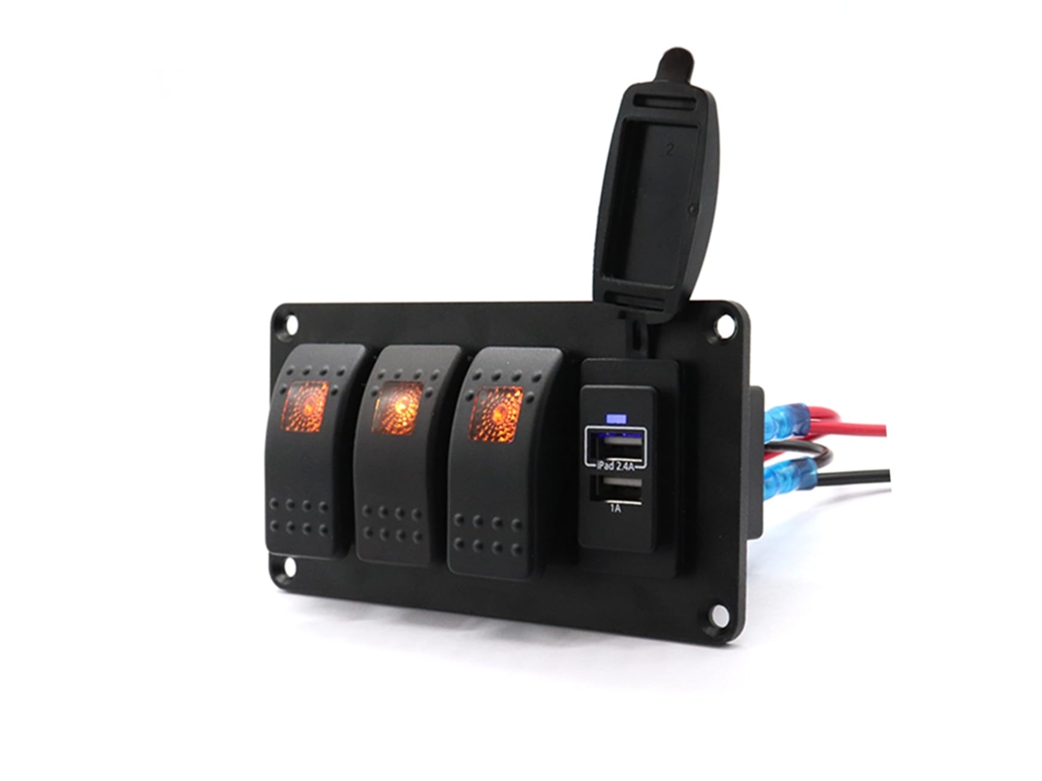 Painel De Luz Led Triplo Para Veículos/embarcações De 12v Com Carregador De 3,4a