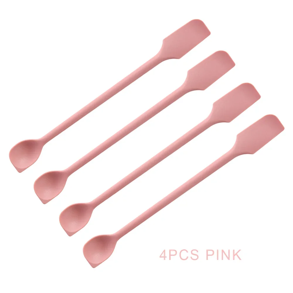 Conjunto de 4 Raspadores de Silicone, Resistentes Ao Calor, com Cabo Longo e Ponta Dupla, Utensílios de Cozinha. MDUG (rosa, 4 Peças)