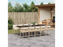 Vidaxl 11 Pcs Conjunto De Jantar P/ Jardim Com Almofadões Vime Pe Bege