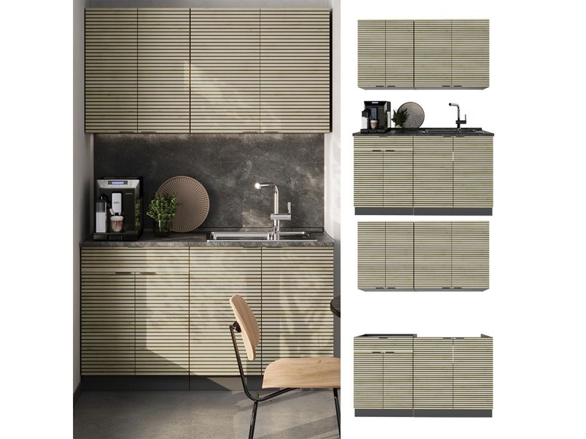 Cozinha Fame Line, 140cm Sem Bancada De Trabalho, Carvalho Lambril/antracite, Antracite, Vicco