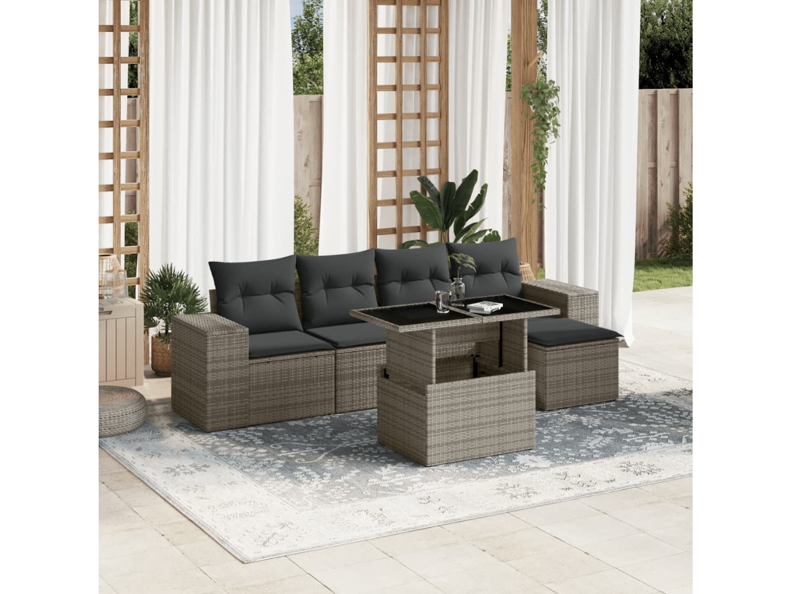 Vidaxl 6 Pcs Conjunto Sofás De Jardim Com Almofadões Vime Cinzento