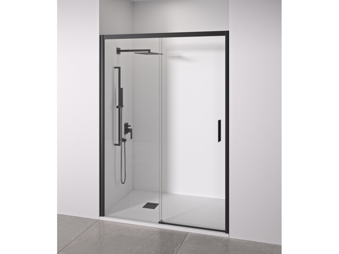 Porta De Duche De Correr Frontal Deslizantefixo Vidro Anticalcário 6mm Perfis Preto Fosco Largura 135 A 140 Cm Porta Direita Bellobath