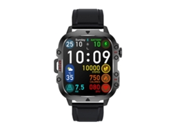 (Preto) Pulseira inteligente com tecido colorido de 1,96 polegadas e pulseira de couro, compatível com chamadas Bluetooth.