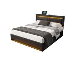 Cama Estofada 140x200 Cm com Usb,iluminação Led,armazenamento e Estampa de Lichia em Pu,sem Colchão Ideal para Seu Quarto PAPRIKA