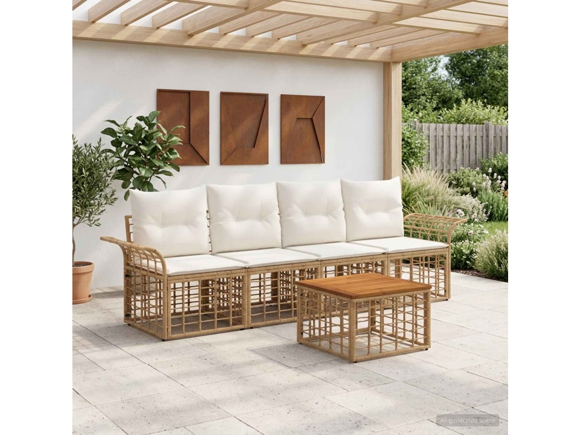Vidaxl Conjunto De Sofás Para Exterior 5 Unid. Natural E Branco Creme