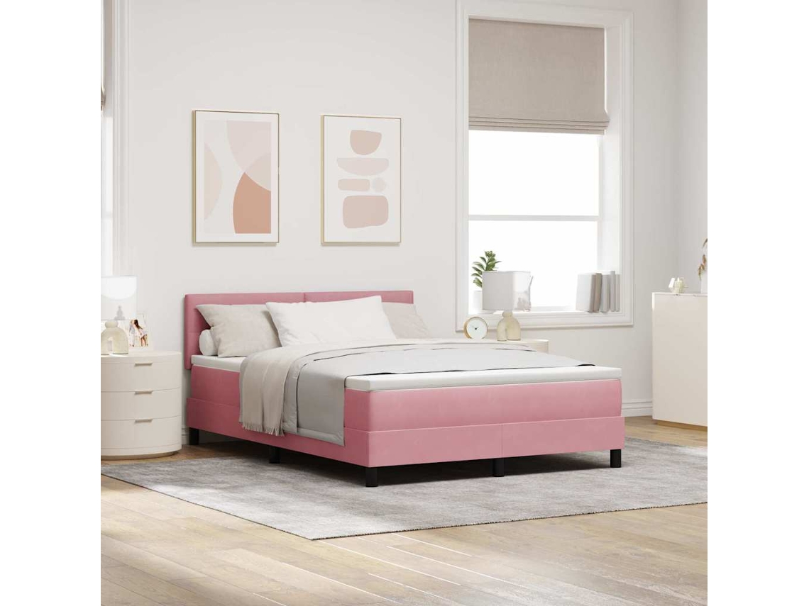 Vidaxl Cama Box Com Cabeceira Rosa 140 X 200 Cm Veludo