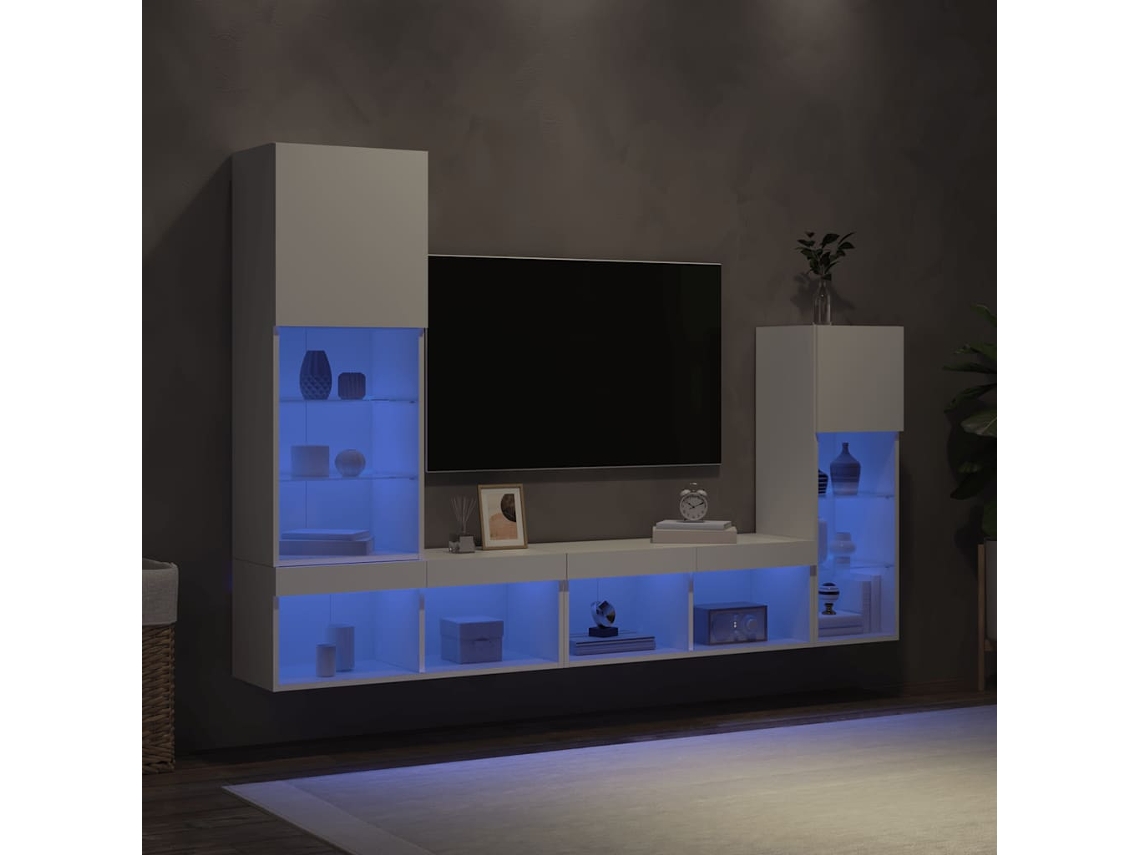 Vidaxl 4pcs Móveis De Parede P/ Tv C/ Leds Derivados De Madeira Branco