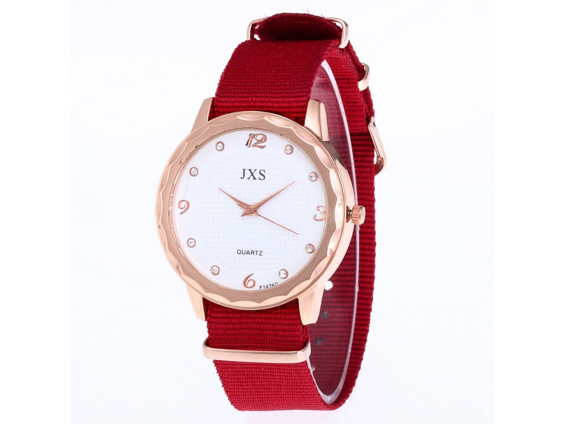 Reloj De Cuarzo Unisex Con Correa De Nailon Dial Romano Elegante Rojo