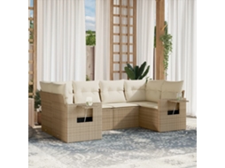 Vidaxl 6 Pcs Conjunto De Sofás P/ Jardim Com Almofadões Vime Pe Bege