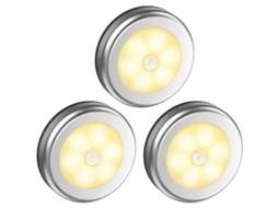 Lurelia Luz Led Para Armário, 3 Peças, 6 Leds, Sensor De Movimento, Pilhas Aaa, Autoadesiva