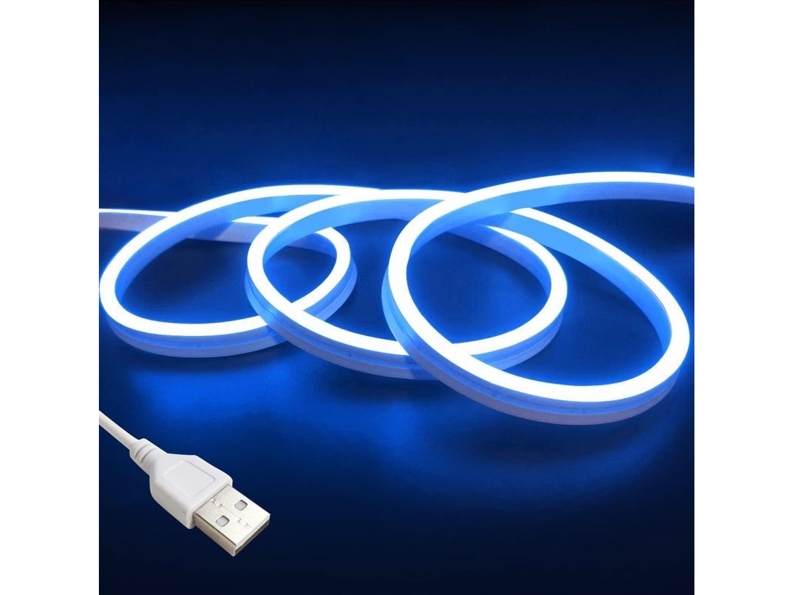 Tiras De Led Neon Flexível 2m 5v Usb Luz Azul Para Quarto Gavetas Decoração Interior E Exterior
