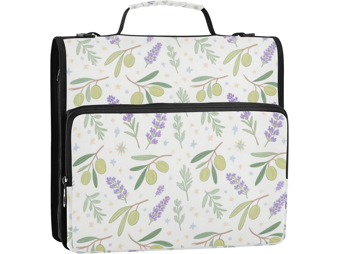 Organizador de Fichário 3 Argolas com Alça e Ombro Removível, Cor Verde oliva, Suave, 3,8 Cm, Material Escolar