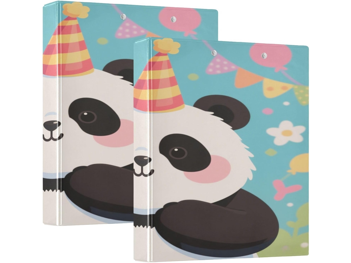 Pasta Escolar Colorida De Aniversário Com Panda Desenho Animado, 3, 8cm 1 2 Polegada, Três Argolas, Bolsos Internos