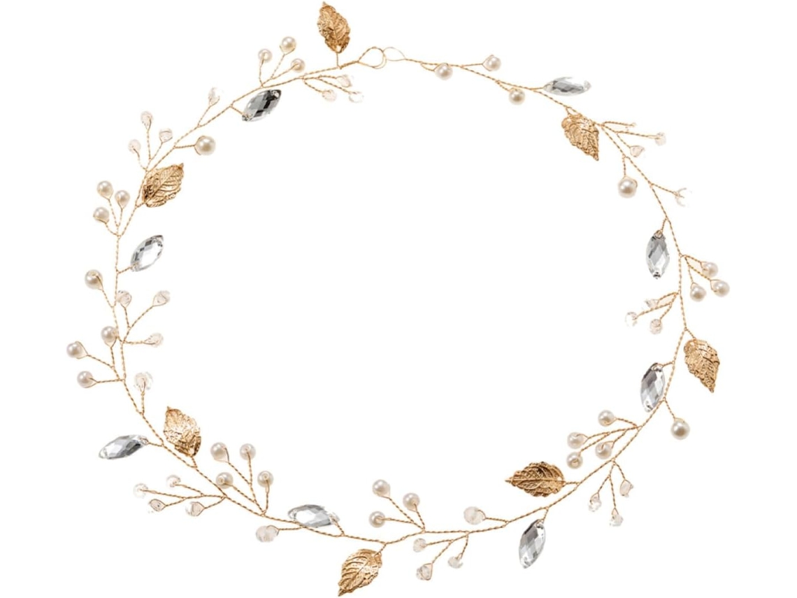 Tiara de casamento adornada com flores douradas, liga metálica, delicada e durável.