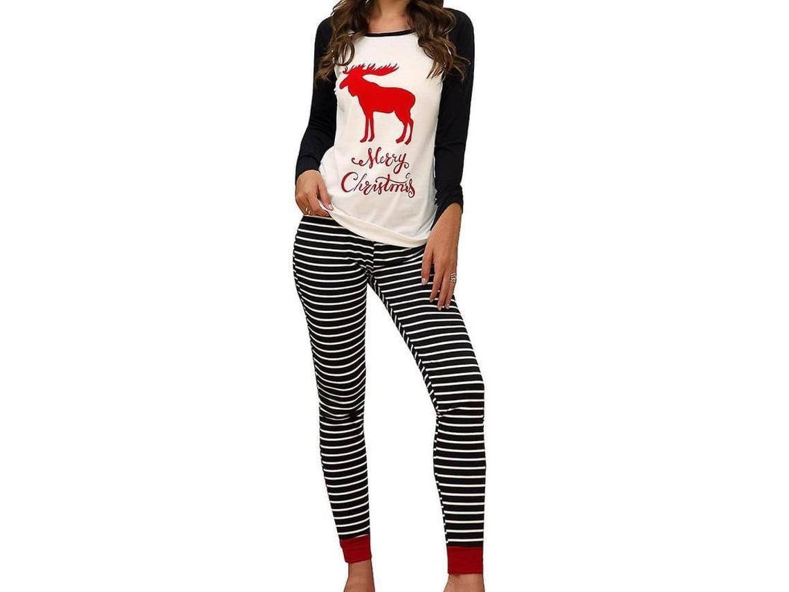 2026 pijamas de Natal para Mulher com Estampa Festiva Camisa de Manga Longa e Calças Listradas Conjunto de Pijama Noturno