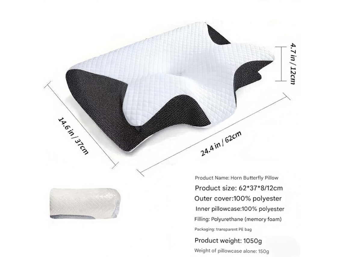 Travesseiro Ortopédico Viscoelástico para Pescoço, Ergonômico 2 em 1 para Alívio da Dor e Suporte Anatômico, Preto AQUAFORGE