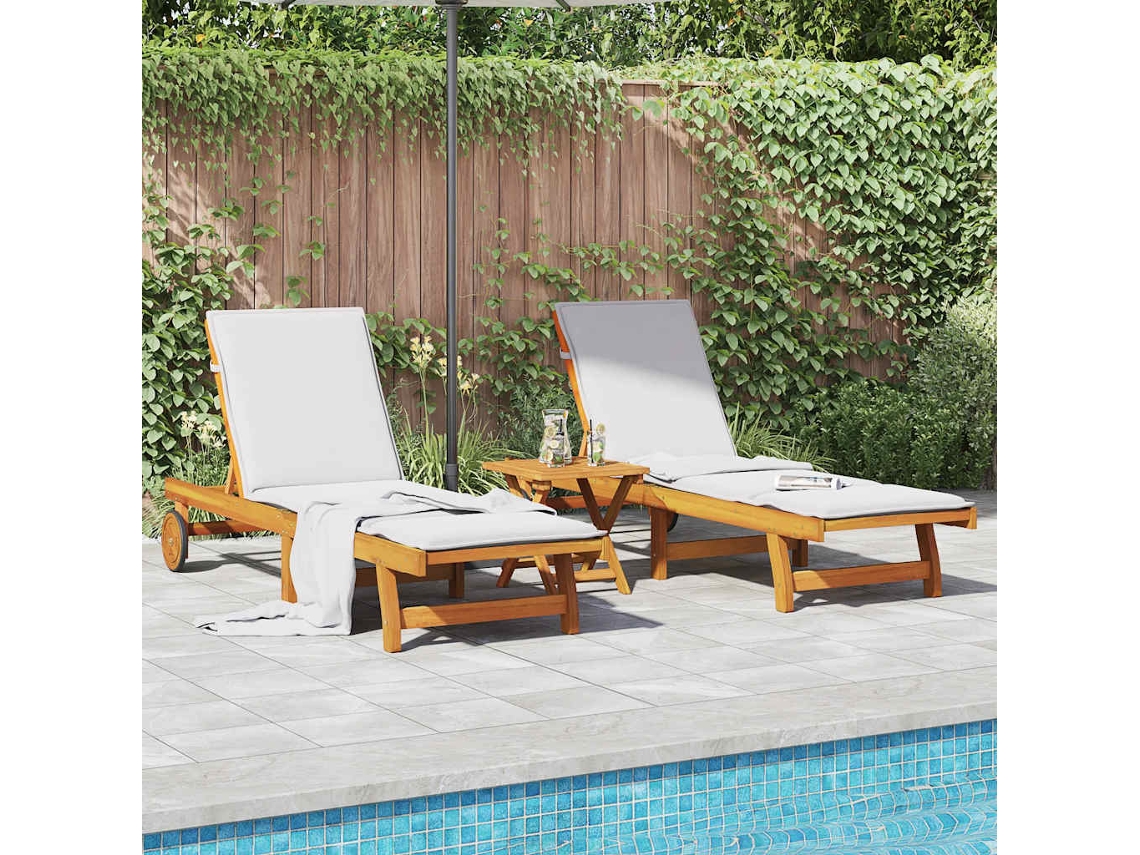 Vidaxl Espreguiçadeiras 2 Pcs Com Mesa Madeira De Acácia Maciça