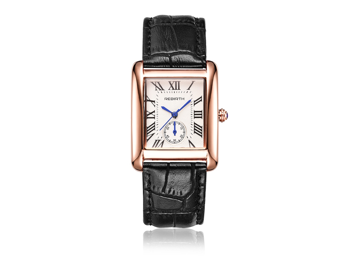 Relógio de Pulso Analógico Quartz Feminino Rose Goldblack com Pulseira Ajustável de Couro Artificial