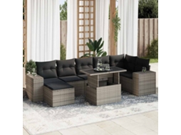 Vidaxl 8 Pcs Conjunto Sofás De Jardim C/ Almofadões Vime Pe Cinzento