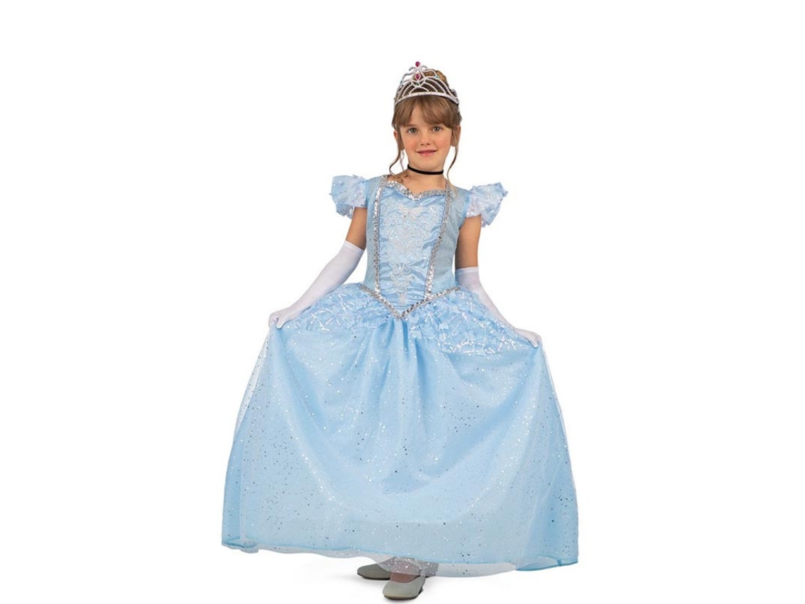 Fato de princesa azul celeste de conto de fadas para menina