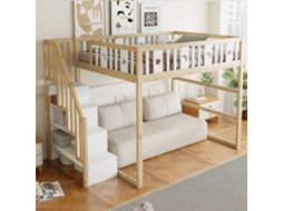 Lit Superposé Enfant 140x200 cm bois massif escalier sécurité étoile lune VSOGA