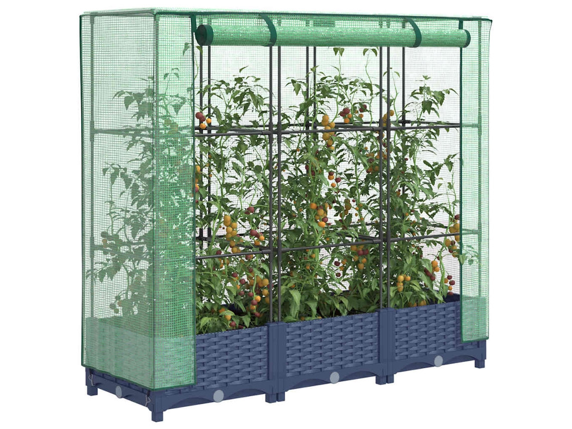 Vidaxl Canteiro Elevado com Cobertura para Estufa, Estilo Rattan, 120x40x123 Cm