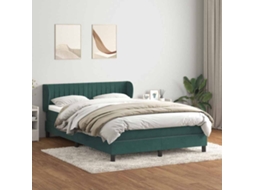 Cama Com Molas/colchão 160x220 Cm Veludo Verde-escuro