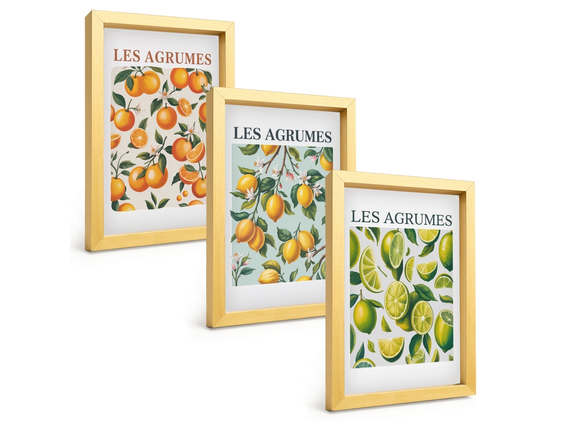 Composição De Quadros Padrões De Frutas Cítricas Em Tons Pastel Espelharte (3 Peças 20x30 Cm)
