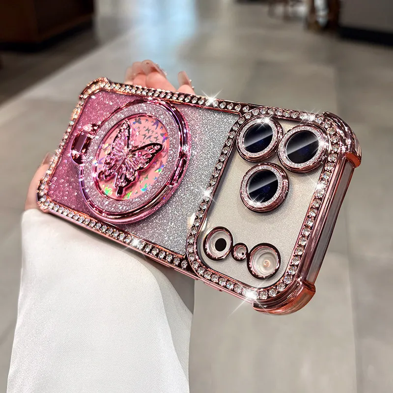 Capa Para Celular Com Suporte (rosa Para Iphone 15), Capa Protetora De Tpu Eletroplaqueada Com Airbag.
