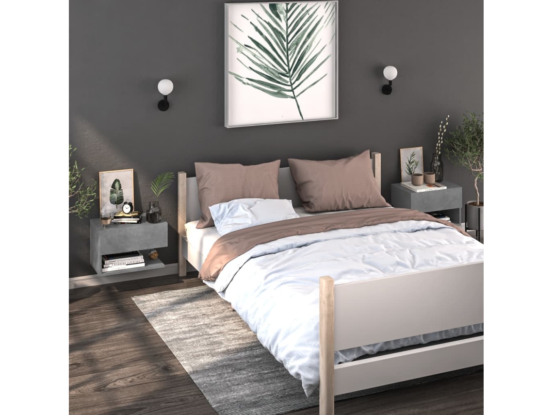 Vidaxl Mesas De Cabeceira Montagem Na Parede 2 Pcs Cinzento Cimento